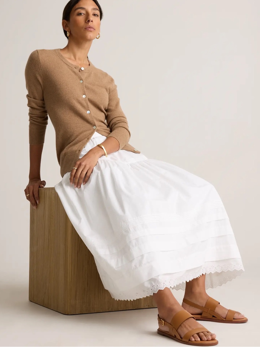 Quince Organic Cotton Poplin Pintuck Maxi Skirt White Medium Lined - Picture 8 of 14